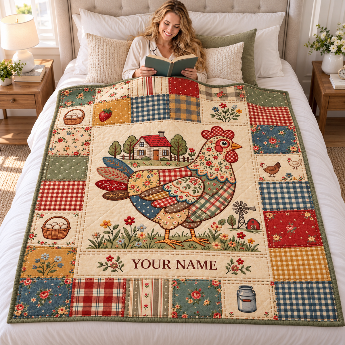 Farmhouse Chicken Patchwork Personalized Quilt