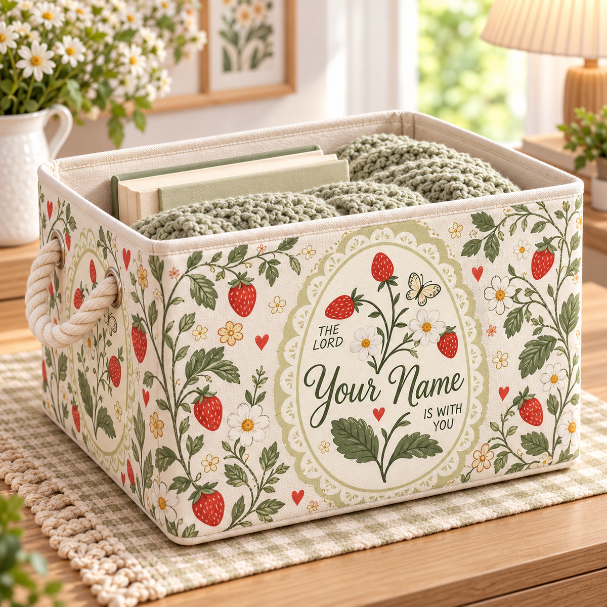 Strawberry Daisy Personalized Storage Basket
