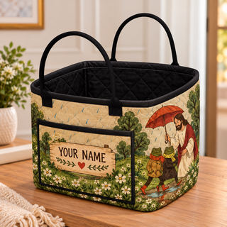 Rainy Day Frog Friends Personalized Quilted Storage Basket
