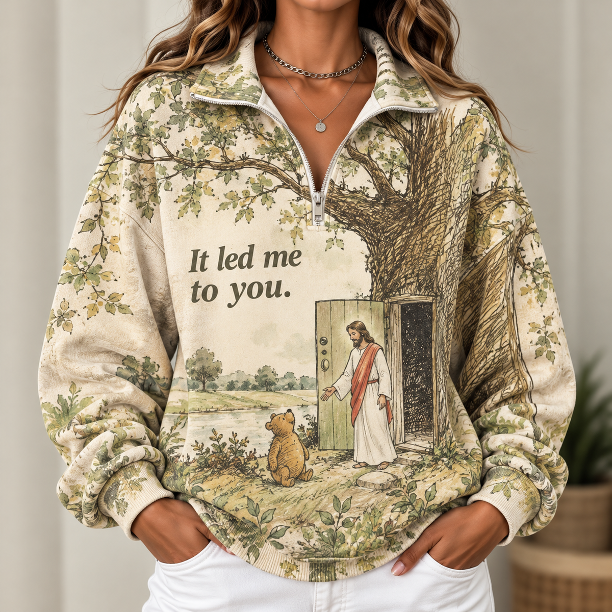Bear Tree Door Women's Half-zip Sweatshirt NWY076