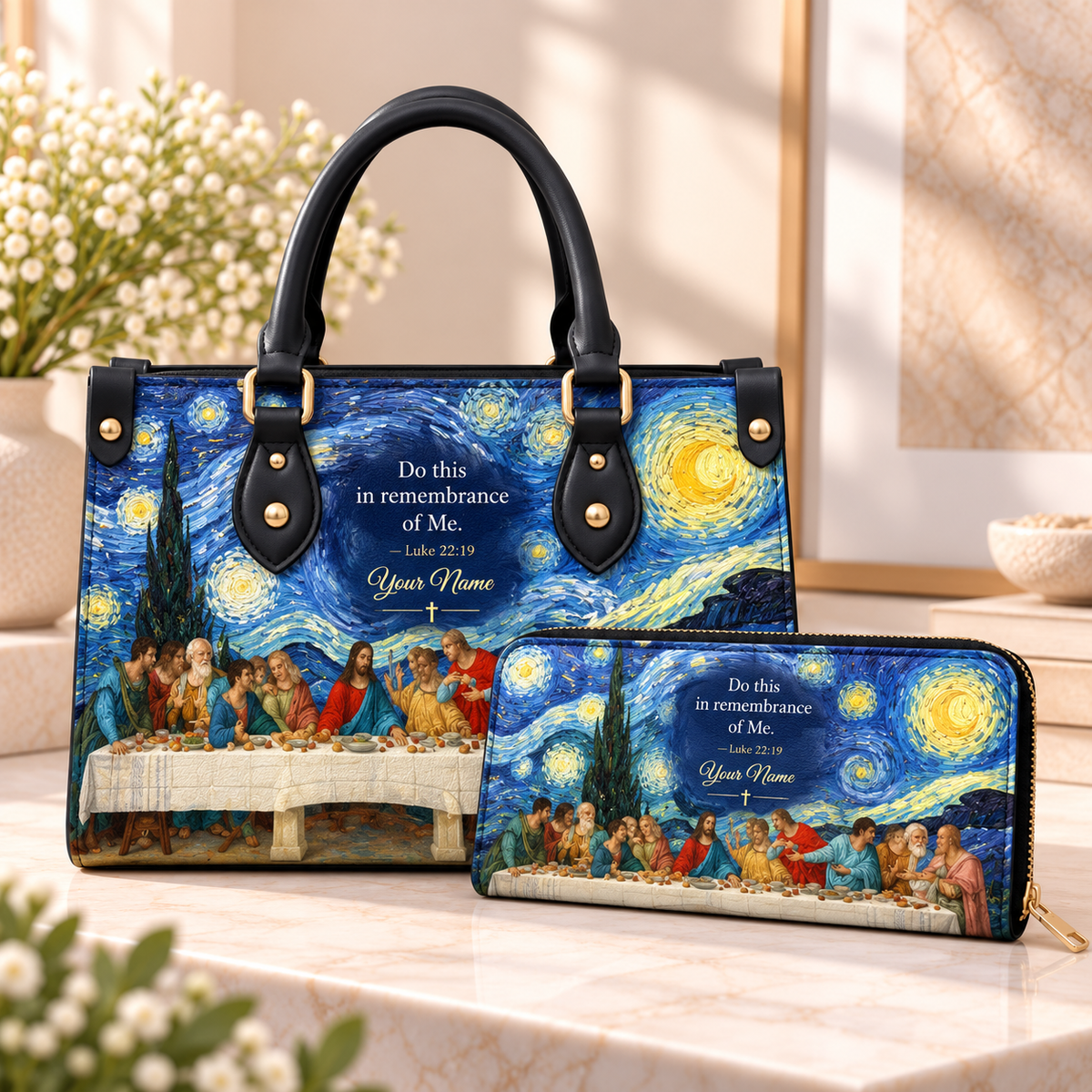 Starry Banquet Scene Personalized PU Leather Handbag & Leather Long Wallet