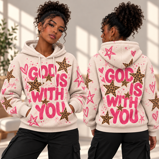 Cream Pink Leopard Stars Waffle Hoodie