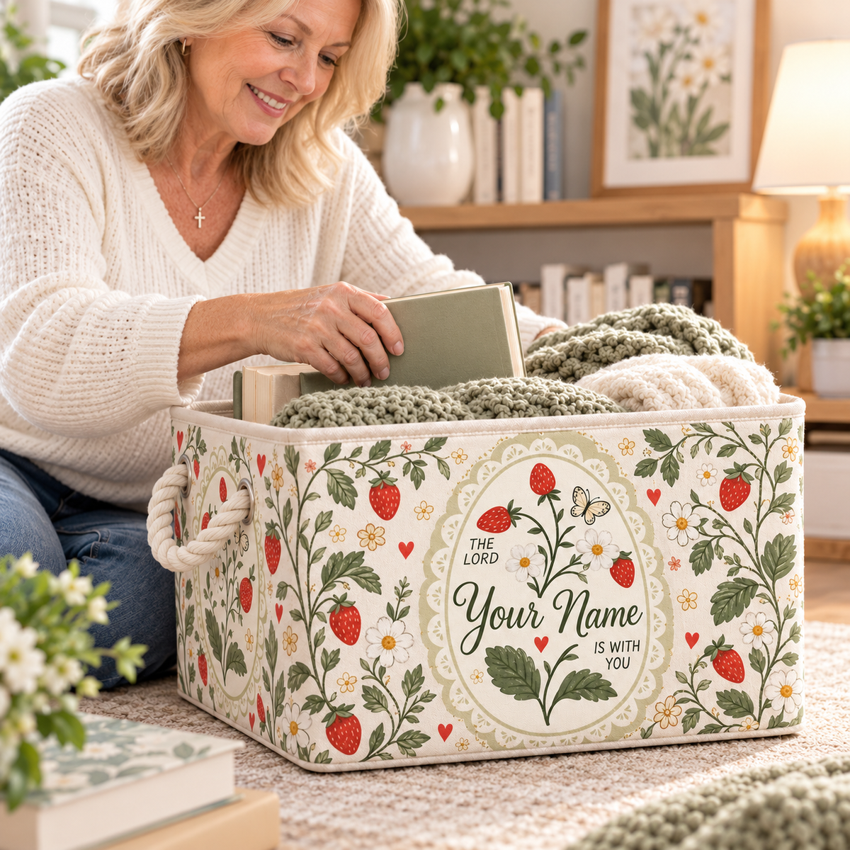 Strawberry Daisy Personalized Storage Basket