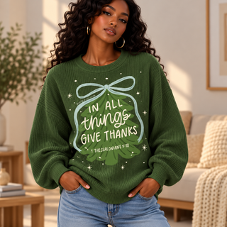 Forest Green Tree Bow Waffle Sweatshirt