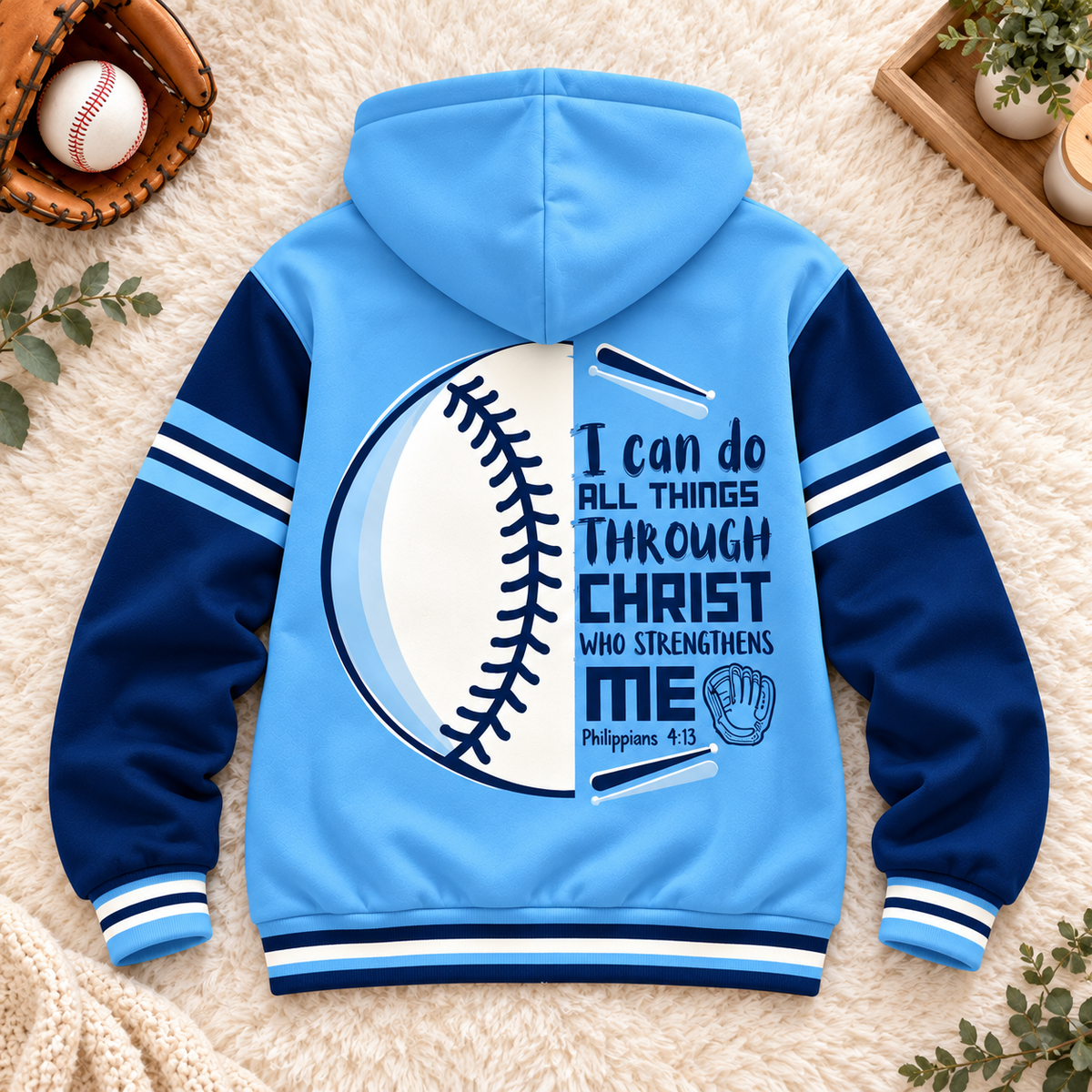 Baseball Graphic Sky Blue Navy Personalized Fleece Jacket