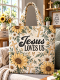 Jesus Loves Us Sunflower Tote Bag