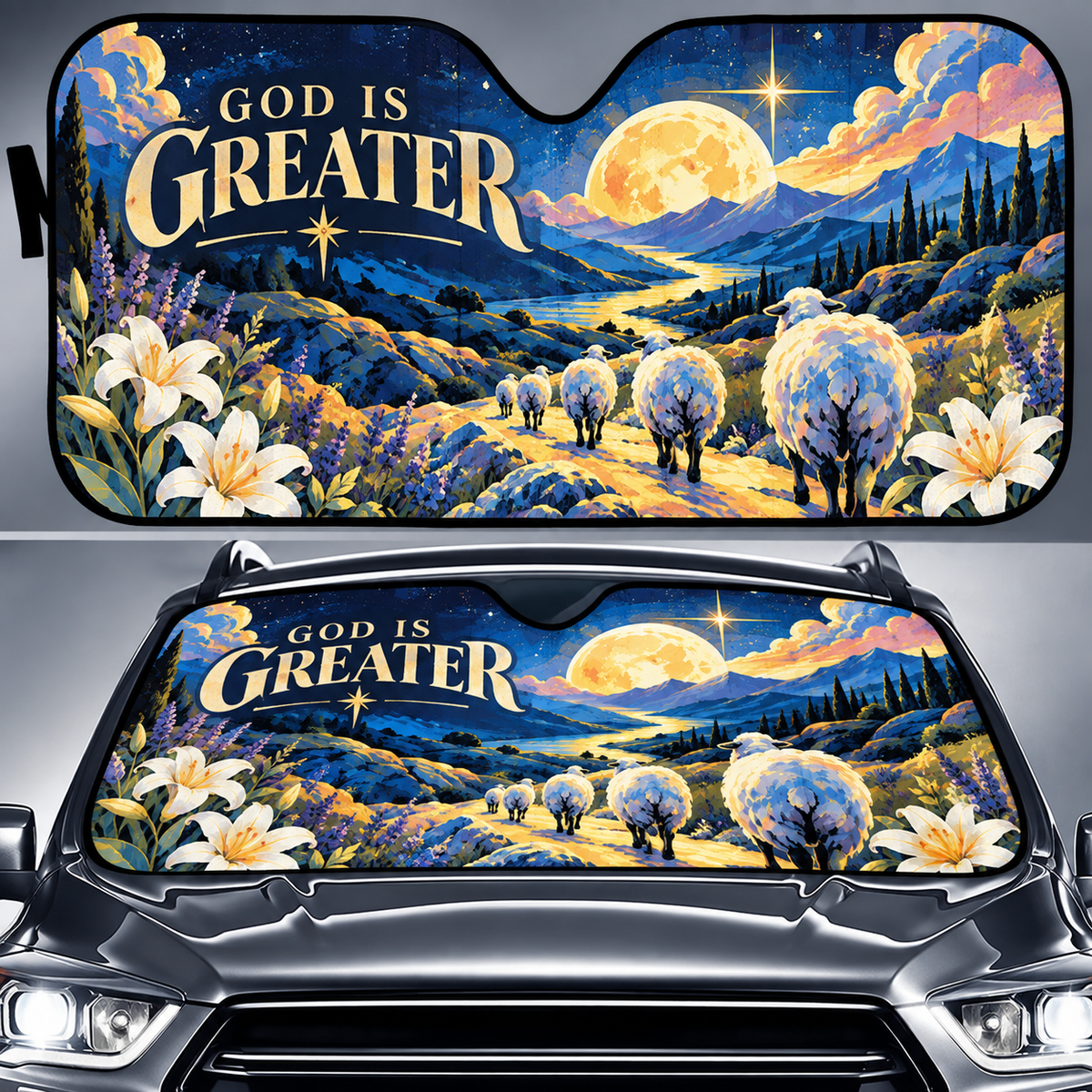 God Is Greater Mountain Sheep Car Sun Shade
