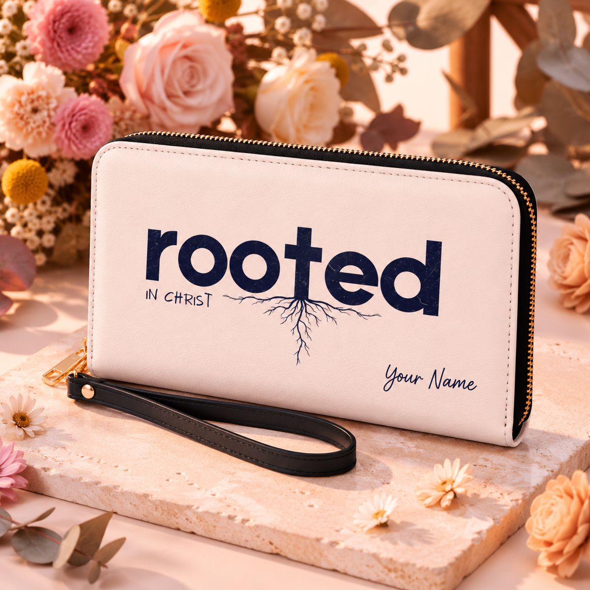 Blush Botanical Roots Personalized PU Leather Long Wallet