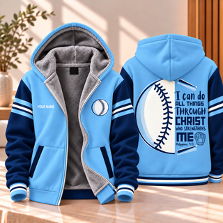 Baseball Graphic Sky Blue Navy Personalized Fleece Jacket