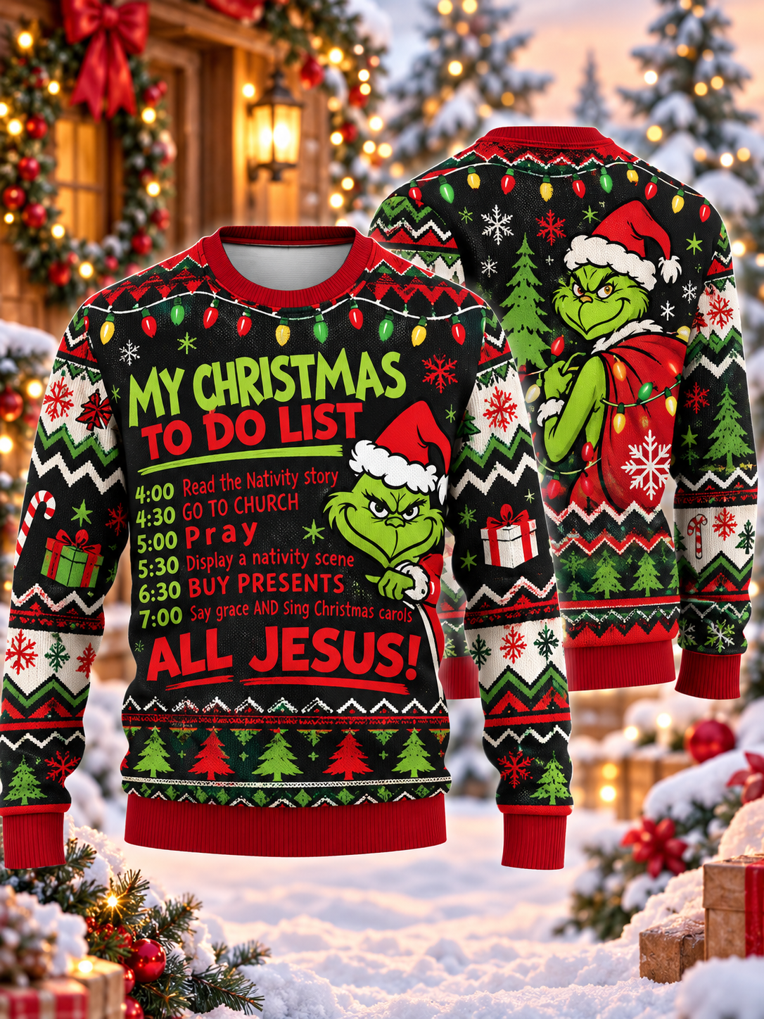Grinch Christmas To Do List Ugly Sweater