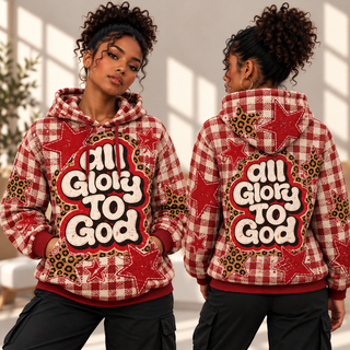 Red Gingham Leopard Stars Waffle Hoodie