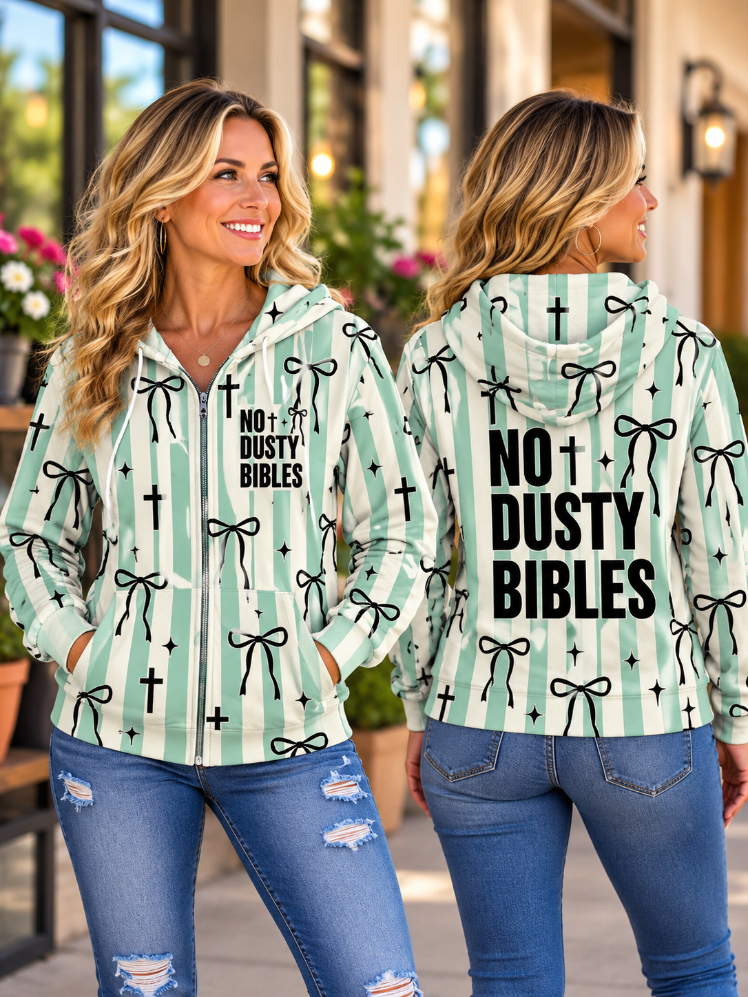 No Dusty Bibles Cross Bow Zip Hoodie