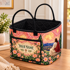 Pink Starry Floral Personalized Quilted Storage Basket