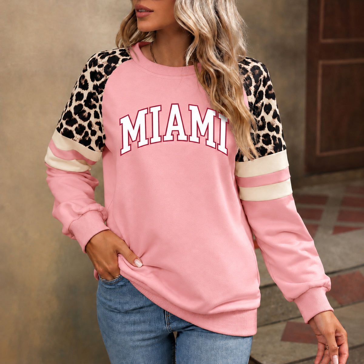 Miami God Is In MIA Leopard Sleeve Sweatshirt