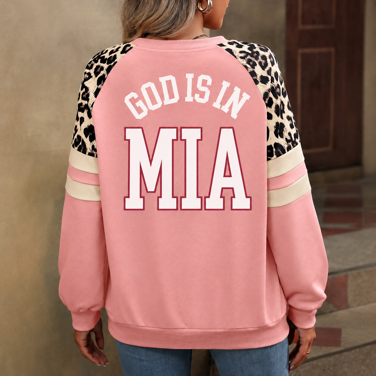 Miami God Is In MIA Leopard Sleeve Sweatshirt