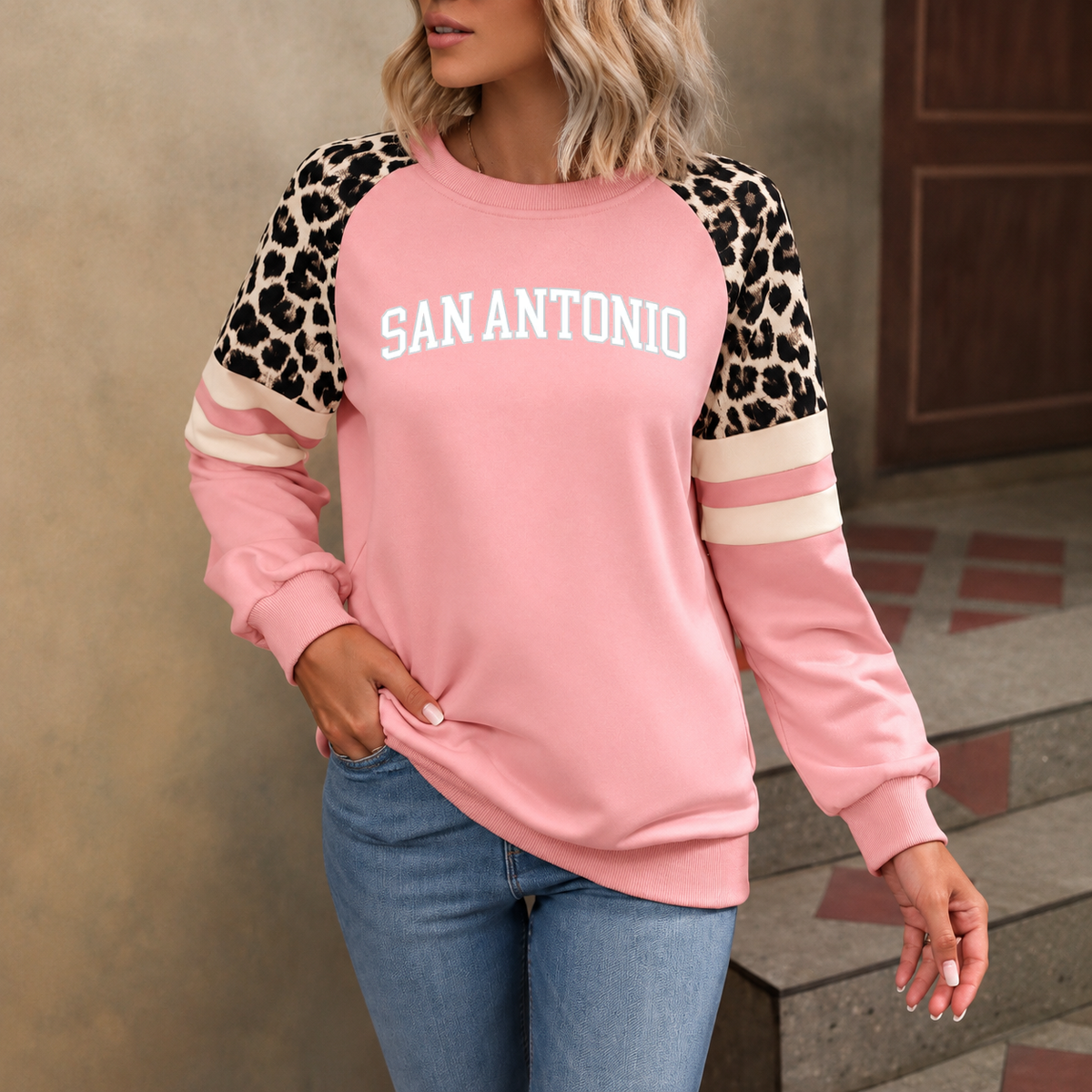 San Antonio God Is In SA Leopard Sleeve Sweatshirt