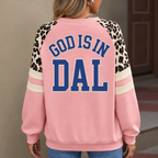 Dallas God Is In DAL Leopard Sleeve Sweatshirt