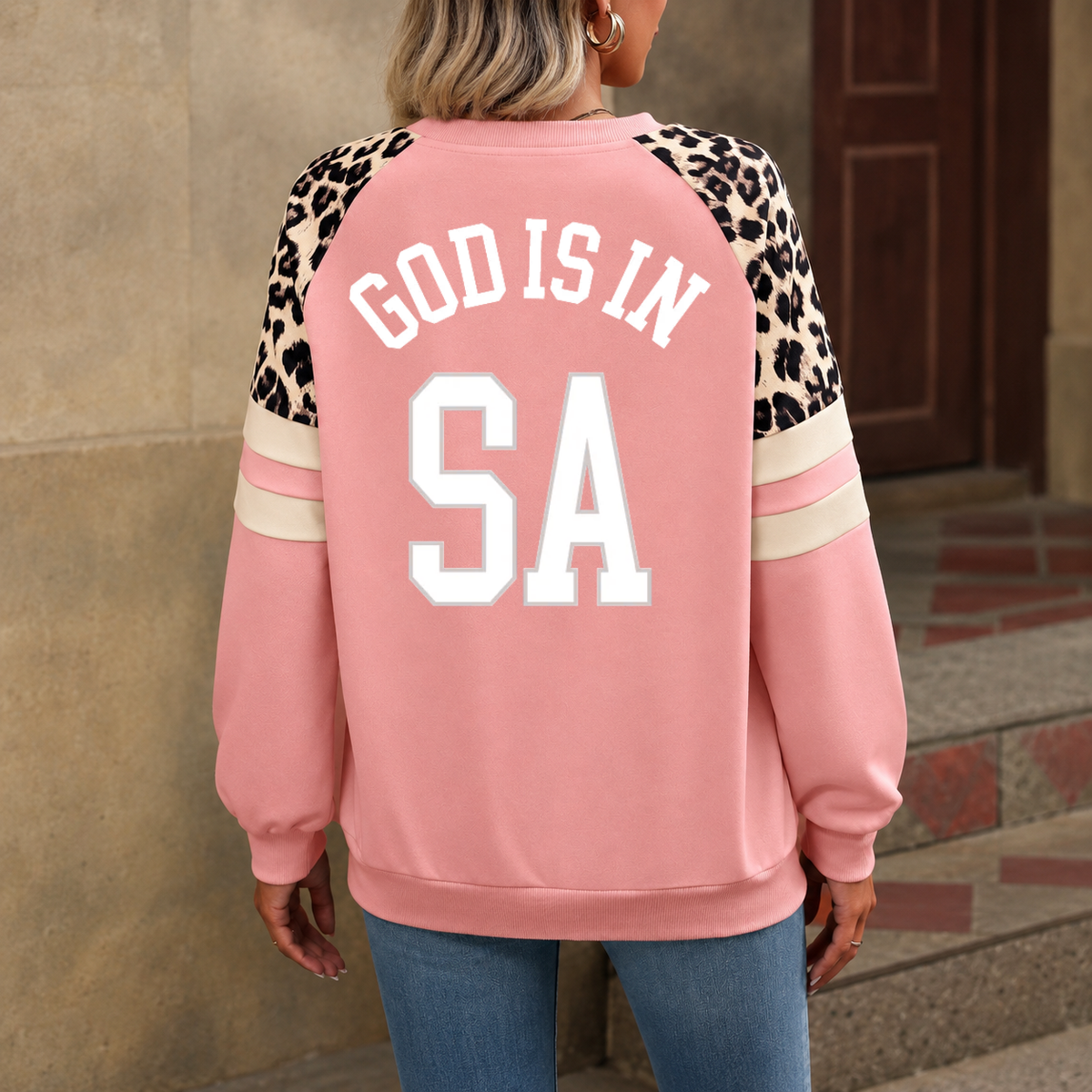 San Antonio God Is In SA Leopard Sleeve Sweatshirt
