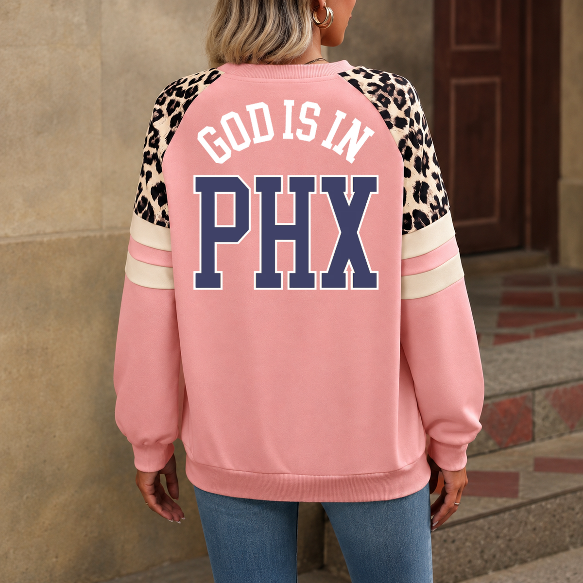 Phoenix God Is In PHX Leopard Sleeve Sweatshirt