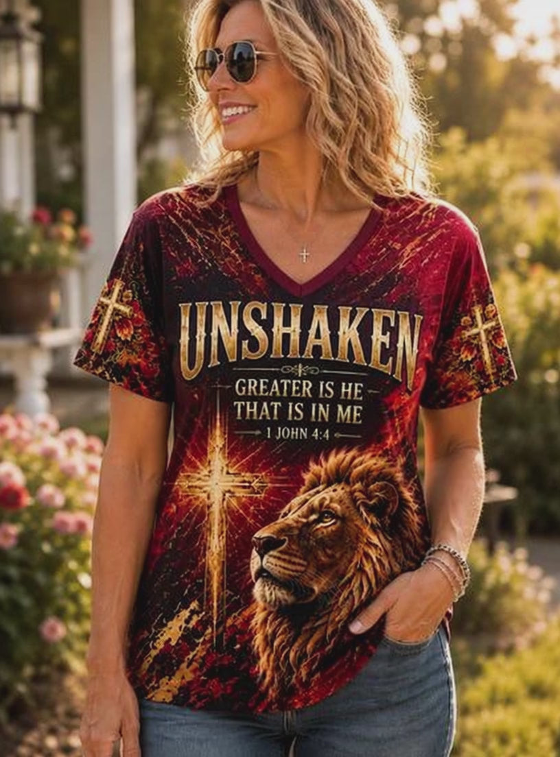 Unshaken – Greater Is He That Is In Me | 1 John 4:4 Women’s Christian All-Over Print Shirt