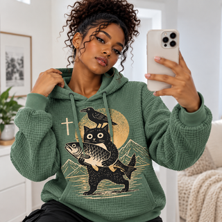 Black Cat Fishing Waffle Hoodie