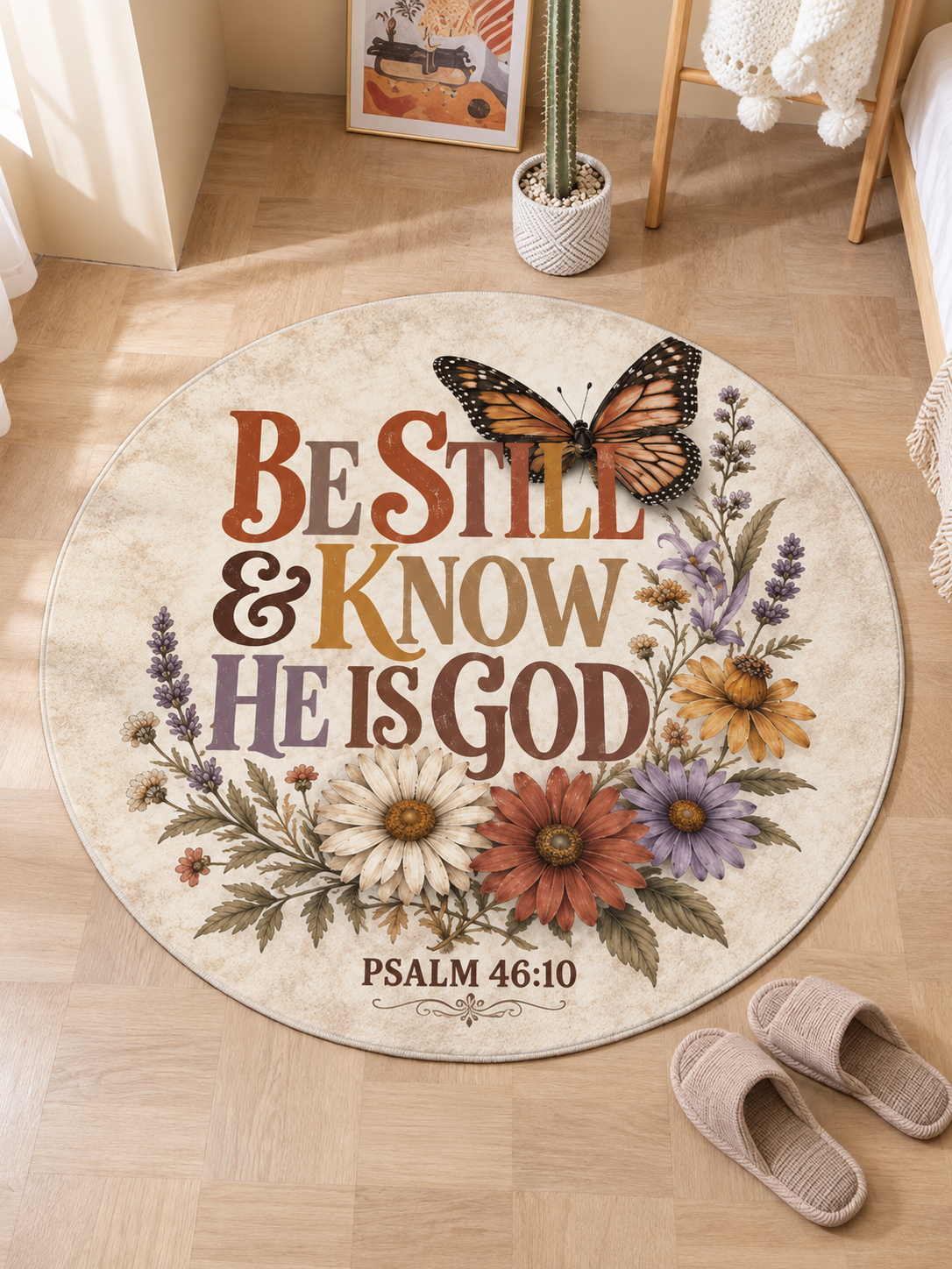 Be Still and Know Butterfly Round Rug