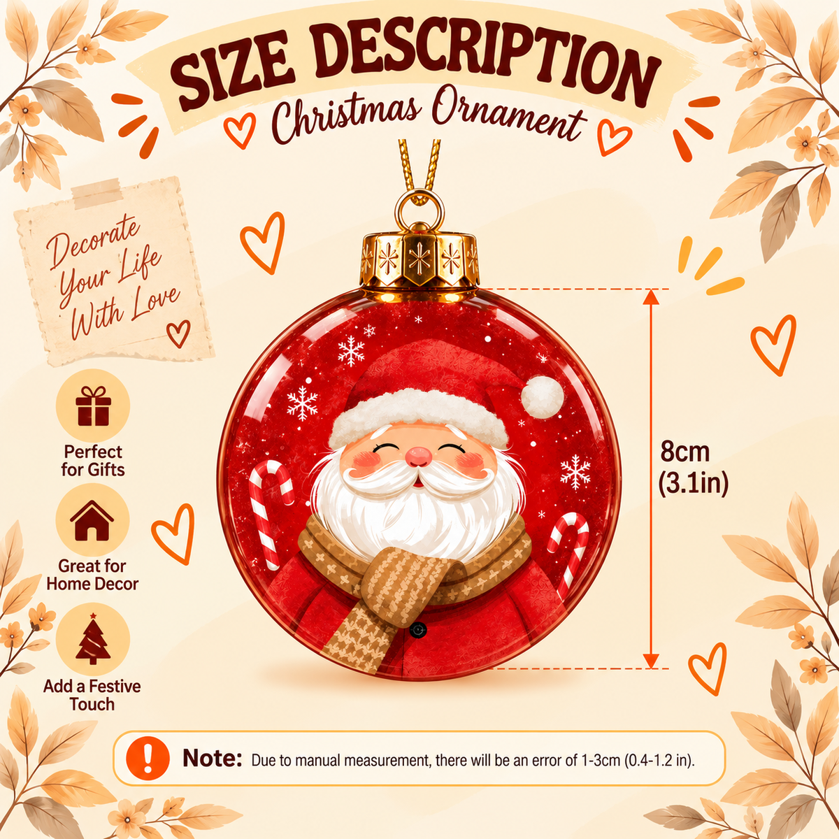 Snowy Candy Cane Cottage Christmas Ball Ornament