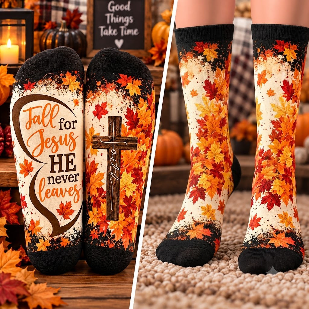 Fall for Jesus He Never Leaves Mid-Tube Socks