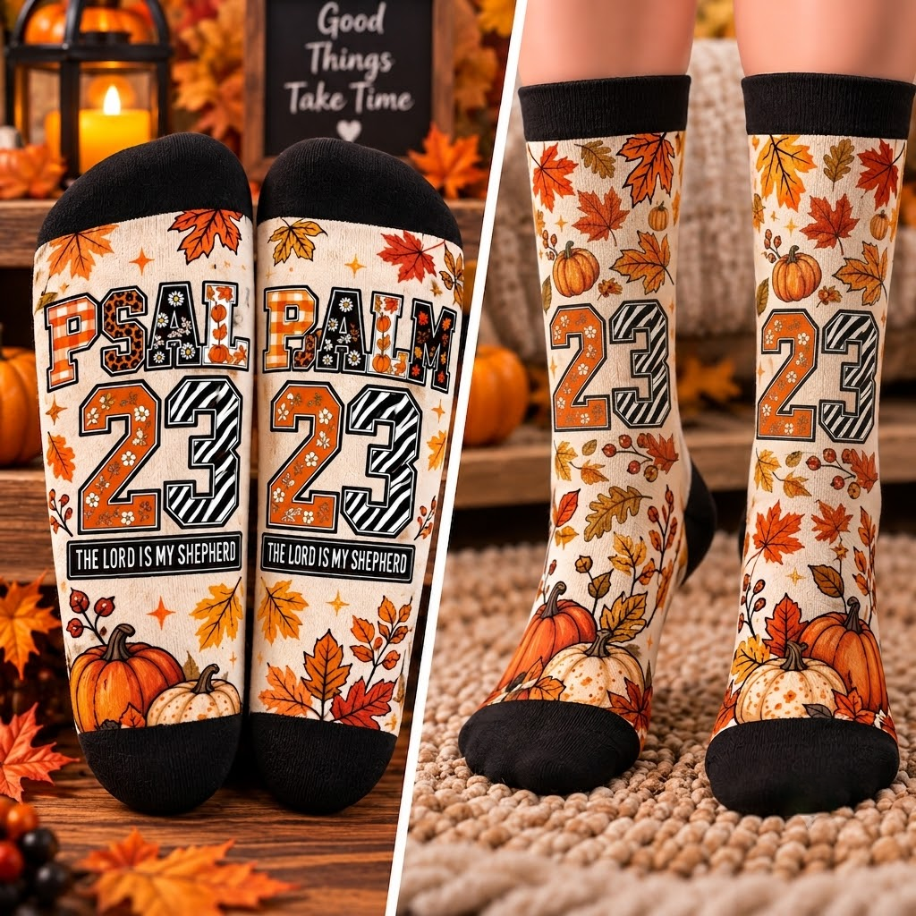 Psalm 23 Pumpkin Mid-Tube Socks