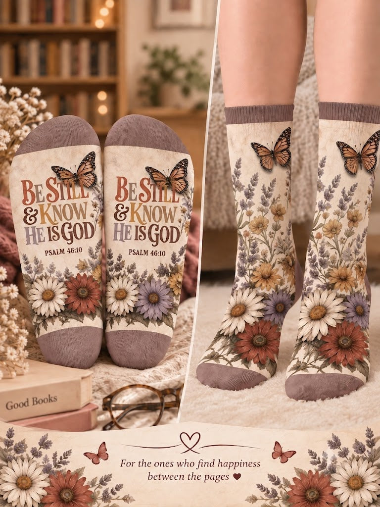 Be Still and Know Butterfly Mid-Tube Socks