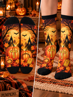 Faith Cross Pumpkins Mid-Tube Socks