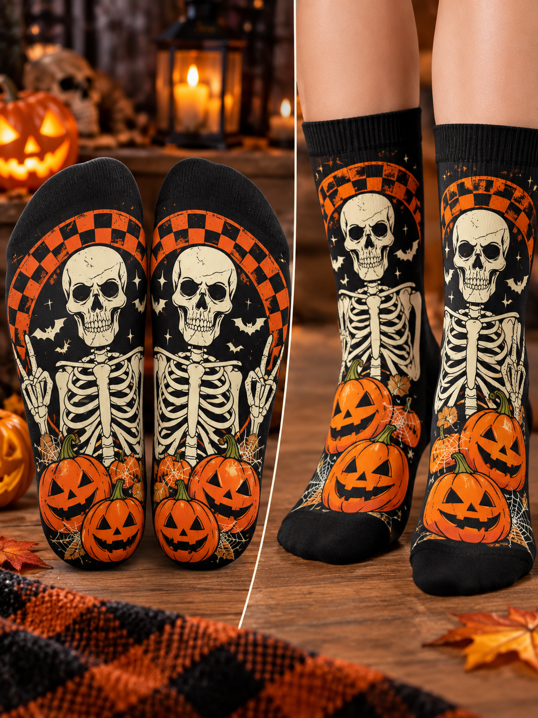 Peace Sign Skeleton Mid-Tube Socks