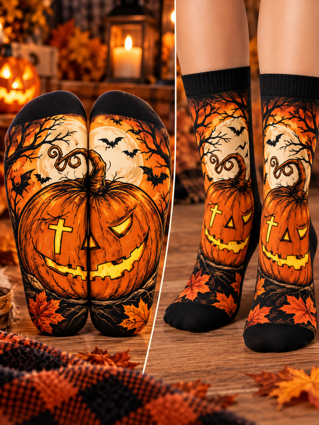 Cross Eye Jack O Lantern Mid-Tube Socks