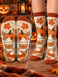 Pumpkin Spice Latte And Pie Mid-Tube Socks