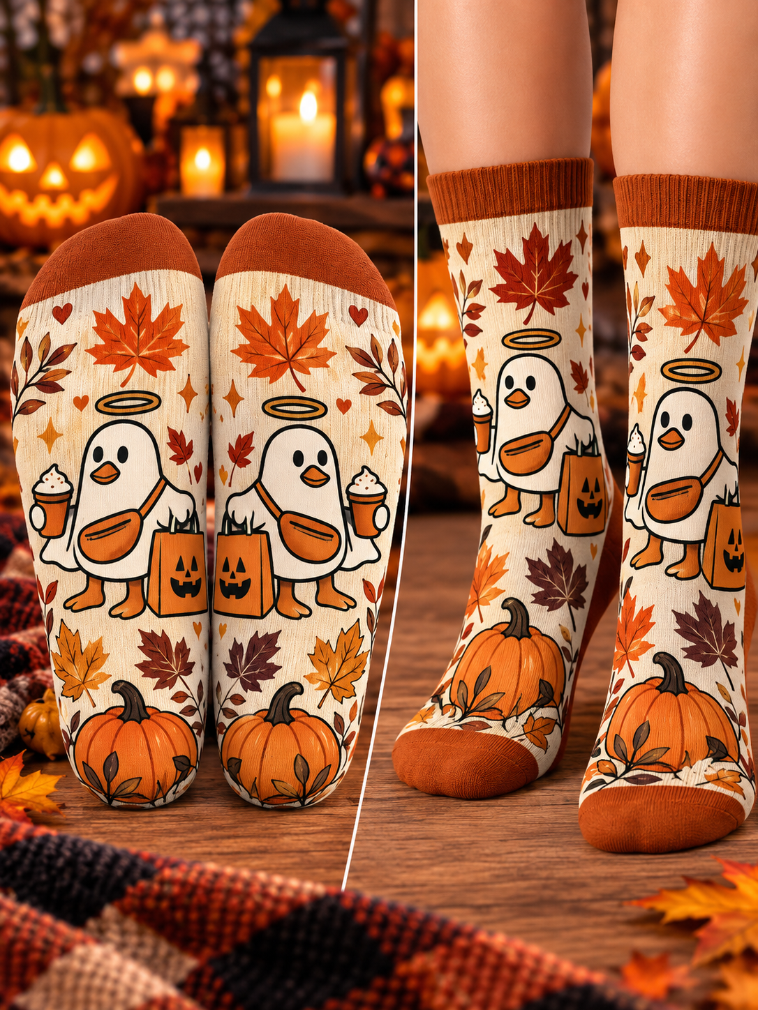 Angel Ghost Pumpkin Mid-Tube Socks