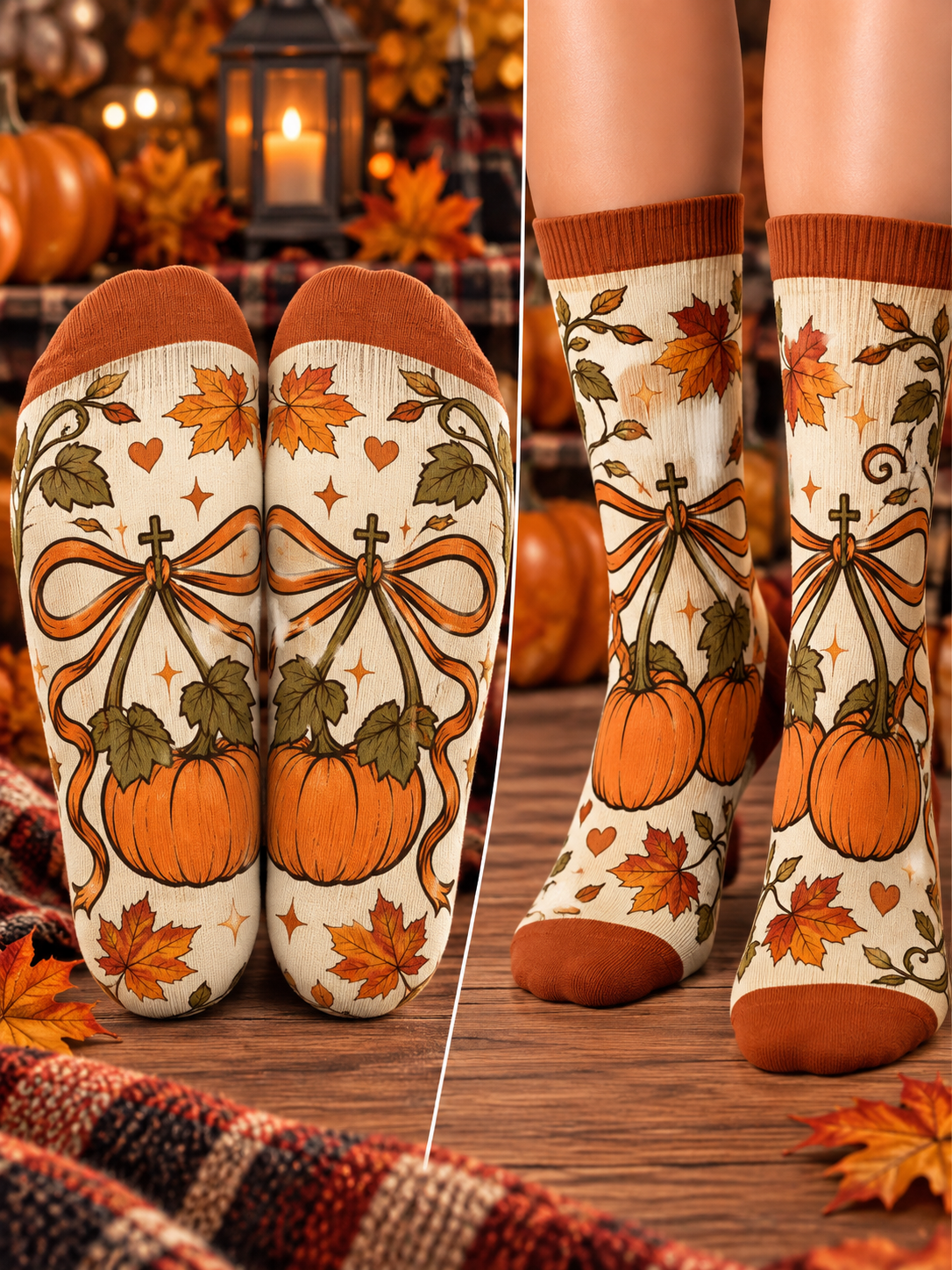 Cross Ribbons Pumpkins Mid-Tube Socks