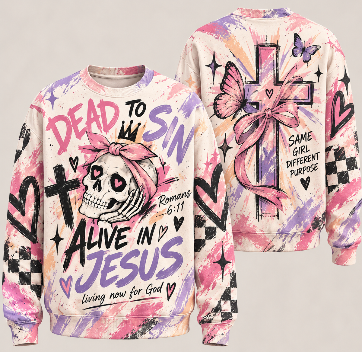 Dead to Sin Alive in Jesus Butterfly Skull Sweatshirt