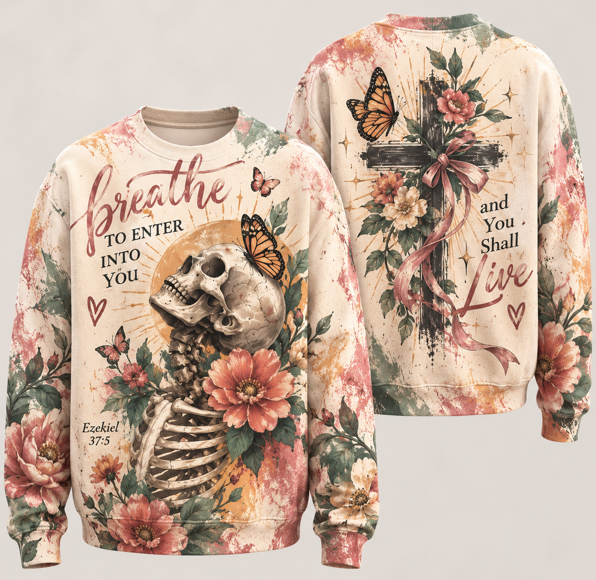 Breathe to Enter Into You Floral Skeleton Sweatshirt