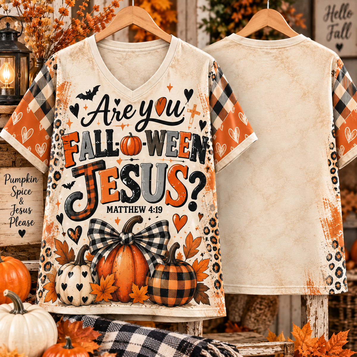 Are You Fall-o-ween Jesus Pumpkin Patch V-Neck Shirt
